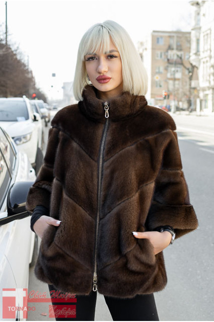 GTF CA 1630 норкова шубка кольору "BROWN"з рукавом три чверті