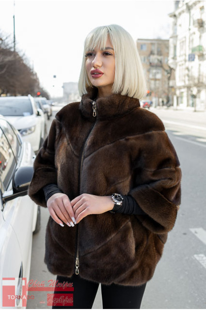 GTF CA 1630 норкова шубка кольору "BROWN"з рукавом три чверті