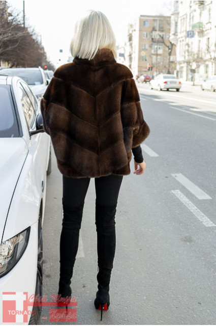 GTF CA 1630 норкова шубка кольору "BROWN"з рукавом три чверті