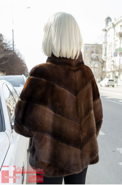 GTF CA 1630 норкова шубка кольору "BROWN"з рукавом три чверті
