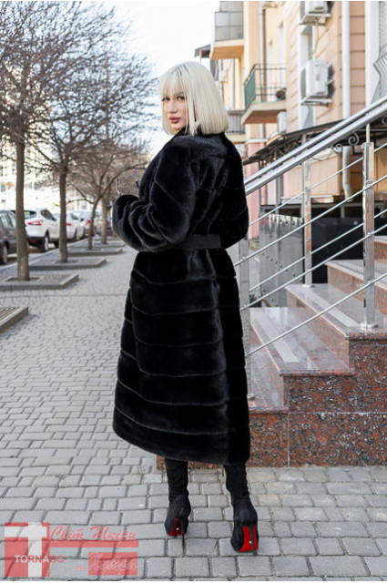 Шуба GTF M1649 з норки BLACKGLAMA American Legend, довжина 120 см, чорна