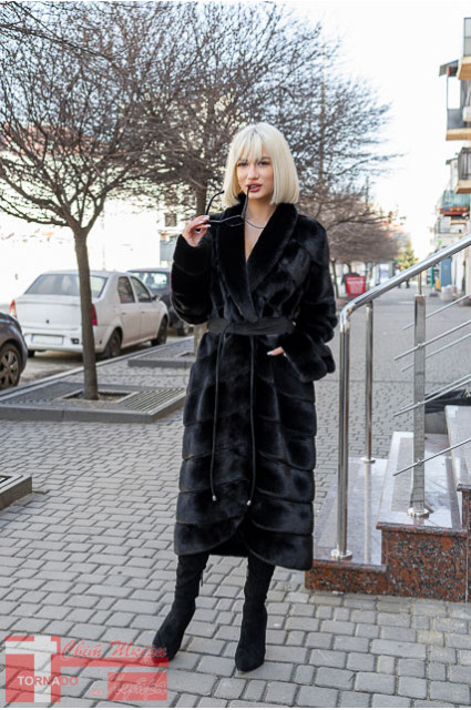 Шуба GTF M1649 з норки BLACKGLAMA American Legend, довжина 120 см, чорна