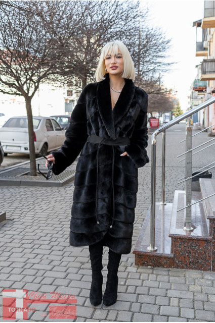 Шуба GTF M1649 з норки BLACKGLAMA American Legend, довжина 120 см, чорна