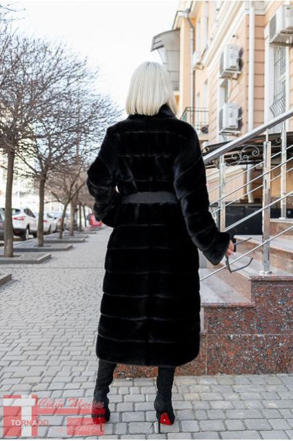 Шуба GTF M1649 з норки BLACKGLAMA American Legend, довжина 120 см, чорна