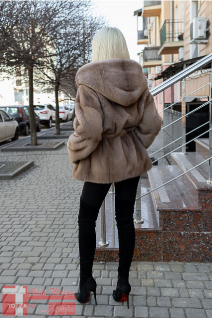 Норкова шуба Pastel з капюшоном GTF C38K