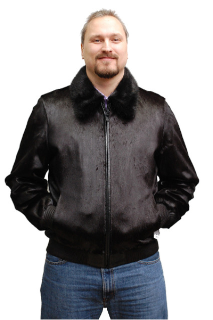Мужская шуба из меха нерпы на змейке glp-1027