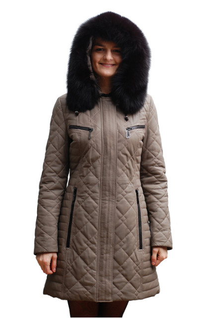 Кожаный женский пуховик  Glp 2559