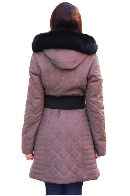 Женский кожаный пуховик серого цвета glp-2559