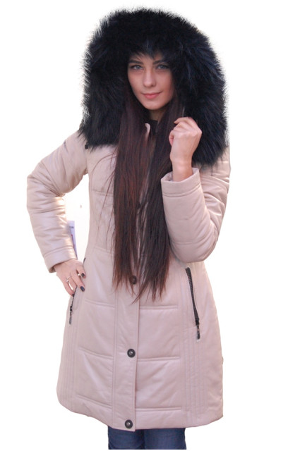 Женский кожаный светлый пуховик glp-2568