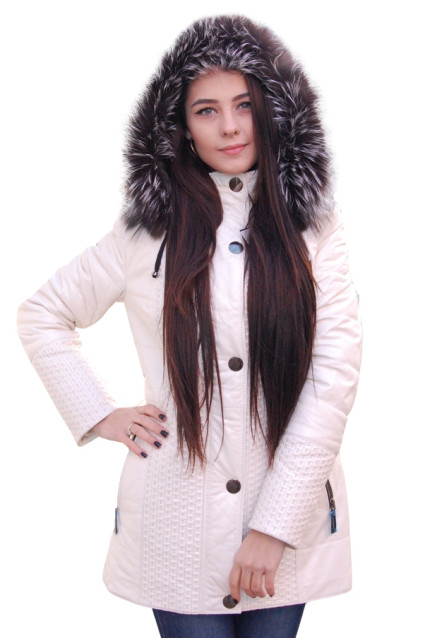 Женская белая комбинированная дубленка glp-11015