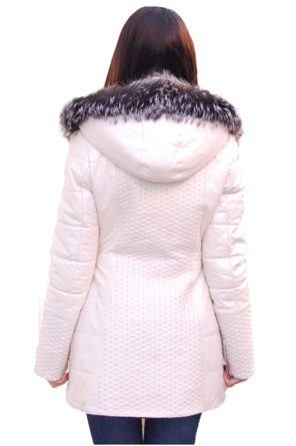 Женская белая комбинированная дубленка glp-11015