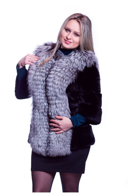 Шубка із хутра рекс чорного кольору glp-5140