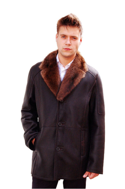Чоловіча дублянка з коміром зі шкурок вовка (шакала) glp-1058
