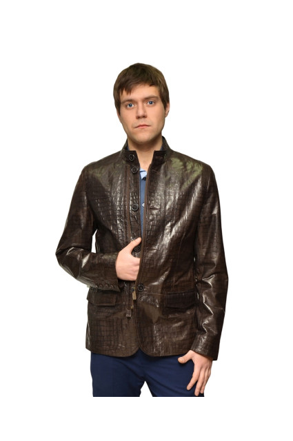 Коричневая мужская кожаная куртка Кроко glp-1312