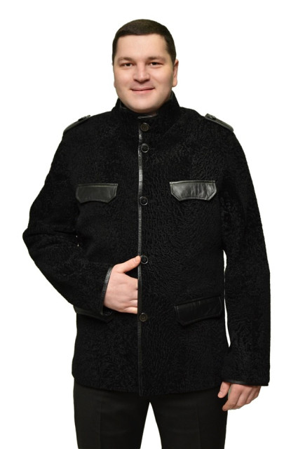 Чоловіча шуба зі шкіряними кишенями з астрагана GLP-1214