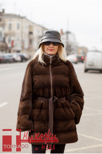 Шуба коричнева натуральна норка GTF C2524 цвет:BROWN
