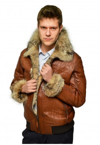 Кожаная утепленная куртка с мехом волка glp-2368